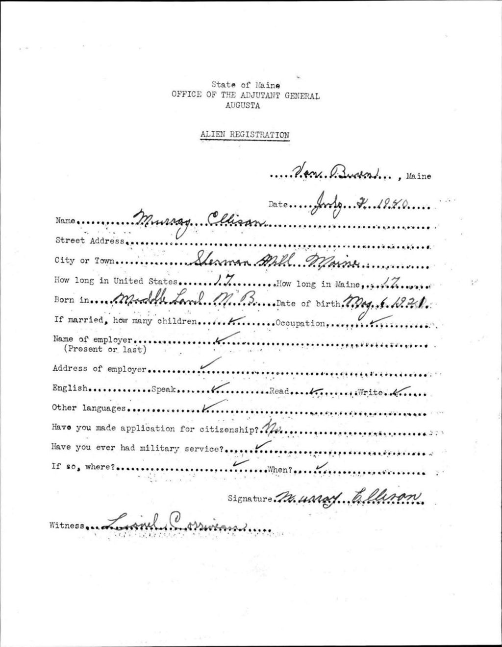 Alien Registration- Ellison, Murray (Van Buren, Aroostook County)