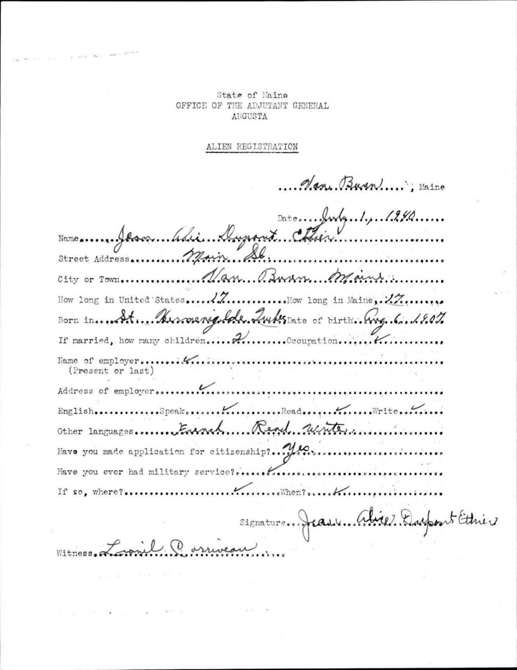 Alien Registration- Dupont, Jean A. (Van Buren, Aroostook County)