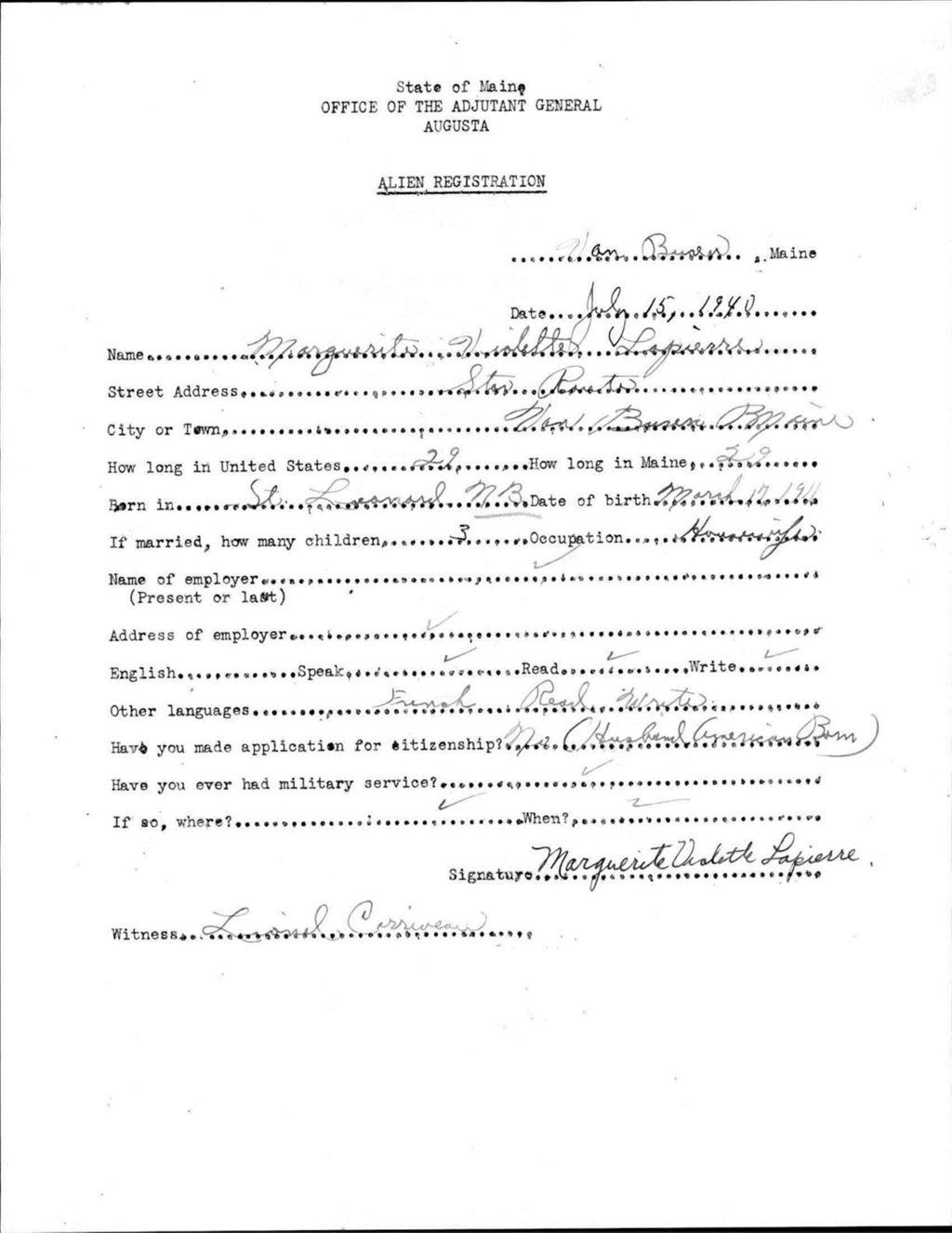 Alien Registration- Violette, Marguerite (Van Buren, Aroostook County)
