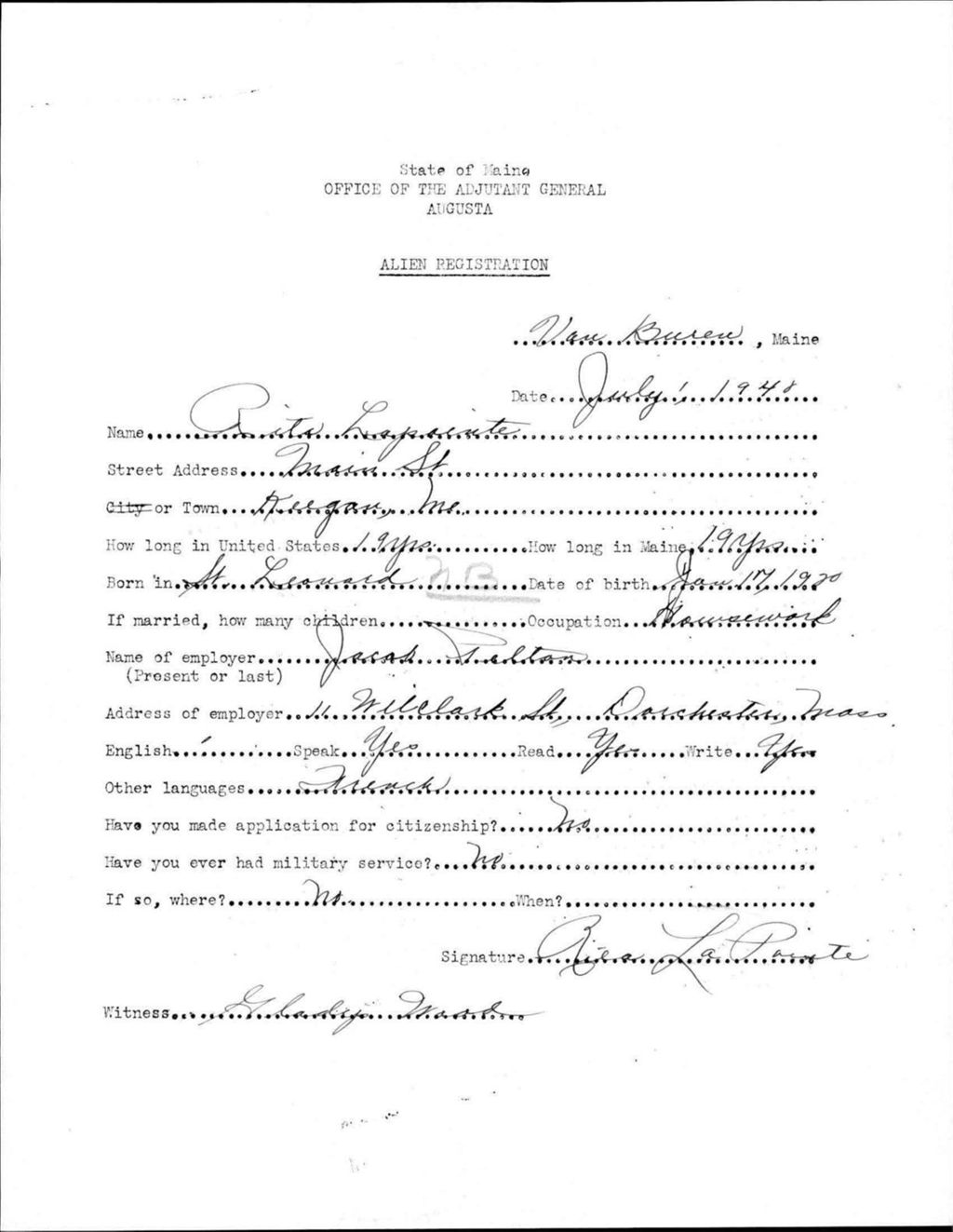 Alien Registration- Lapointe, Rita (Van Buren, Aroostook County)