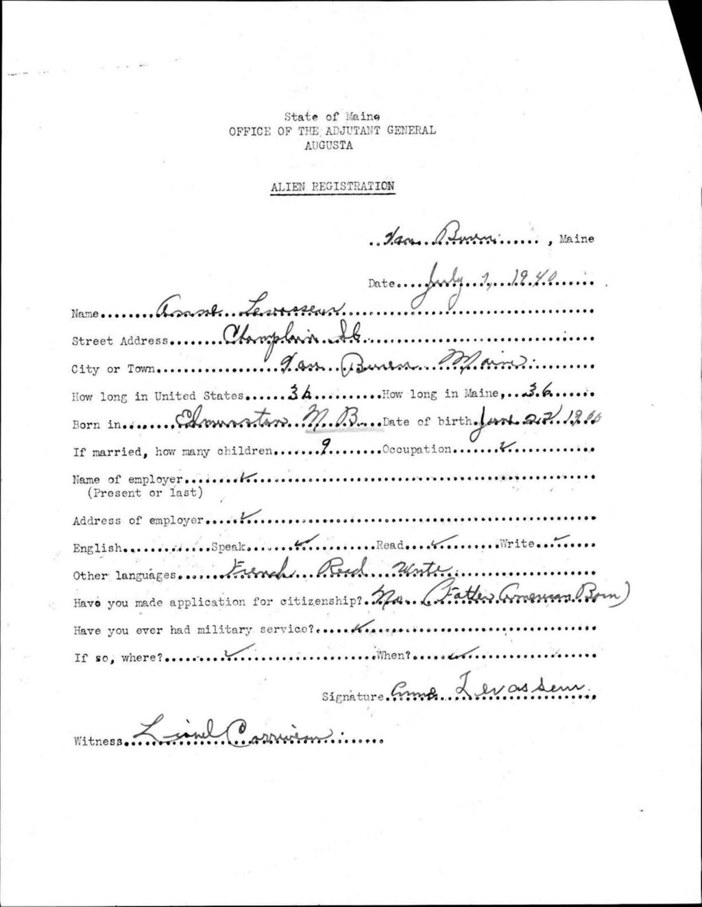 Alien Registration- Levasseur, Anne (Van Buren, Aroostook County)