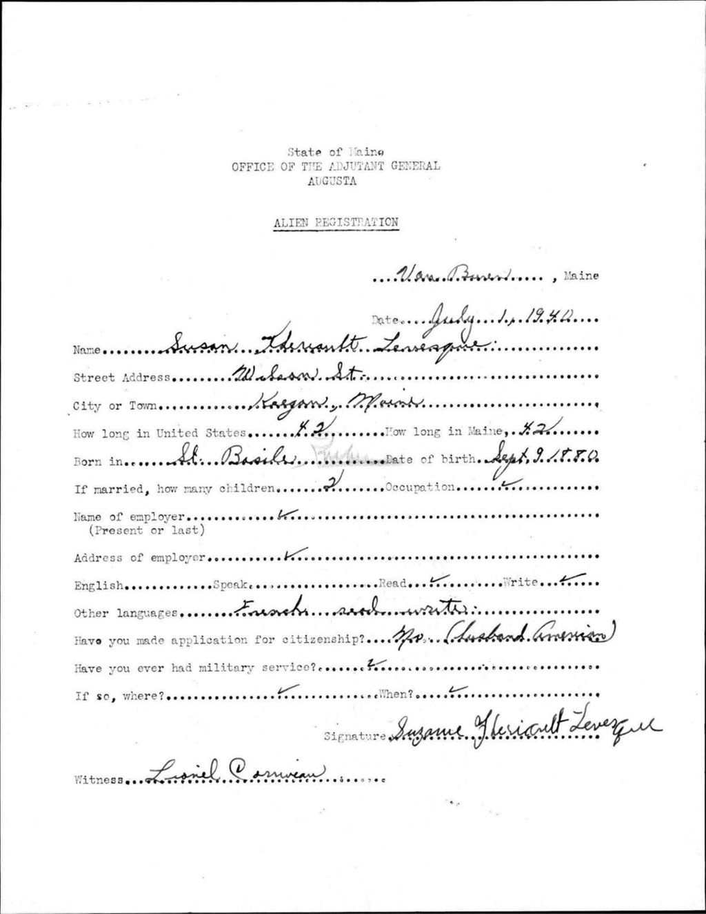 Alien Registration- Theriault, Susan (Van Buren, Aroostook County)