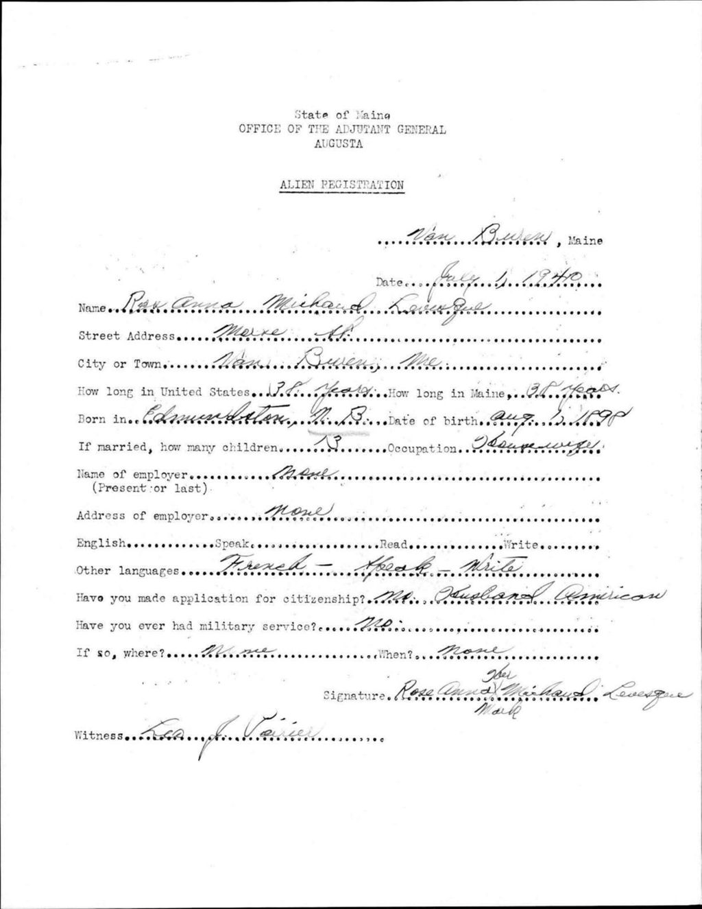 Alien Registration- Michaud, Rose A. (Van Buren, Aroostook County)