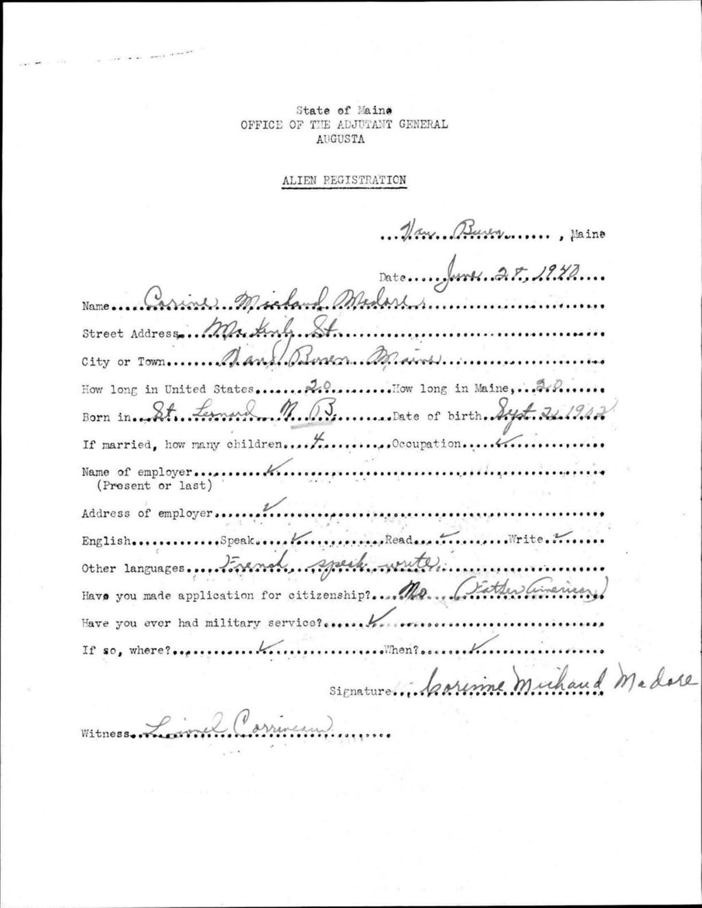 Alien Registration- Michaud, Corine (Van Buren, Aroostook County)
