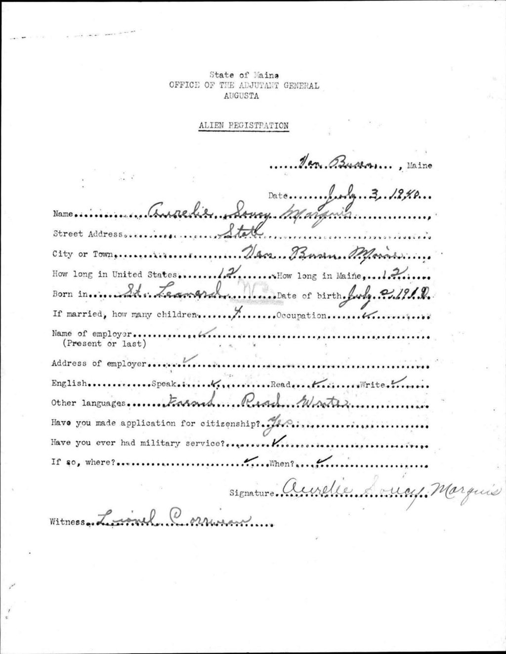 Alien Registration- Soucy, Aurelie (Van Buren, Aroostook County)