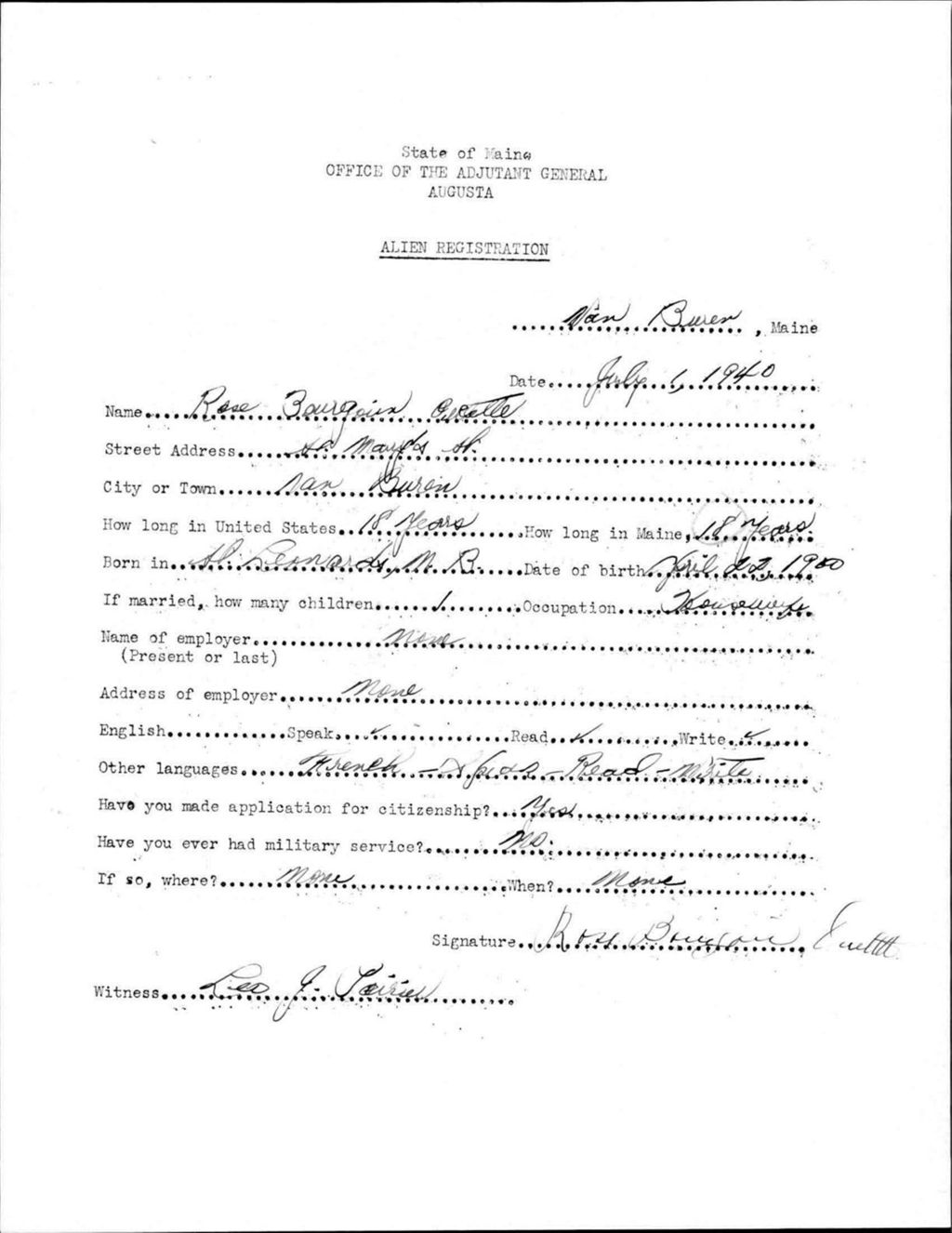Alien Registration- Bourgoin, Rose (Van Buren, Aroostook County)