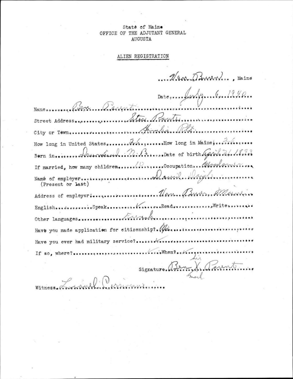 Alien Registration- Parent, Ben (Van Buren, Aroostook County)