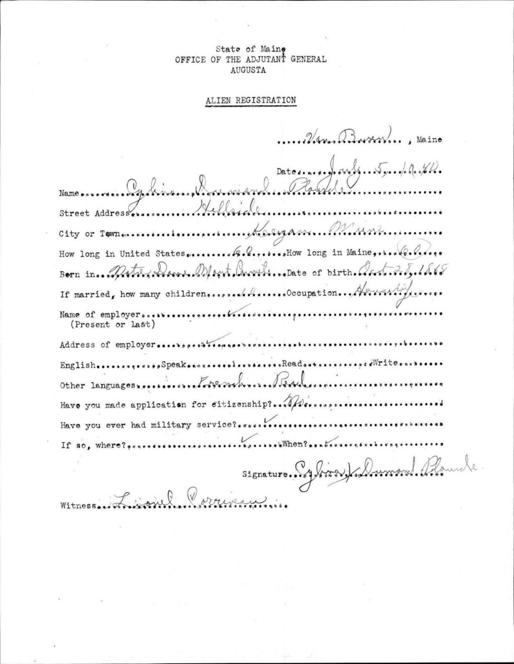 Alien Registration- Dumond, Cylina (Van Buren, Aroostook County)