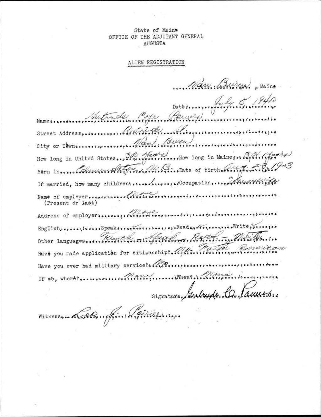 Alien Registration- Cyr, Gertrude (Van Buren, Aroostook County)