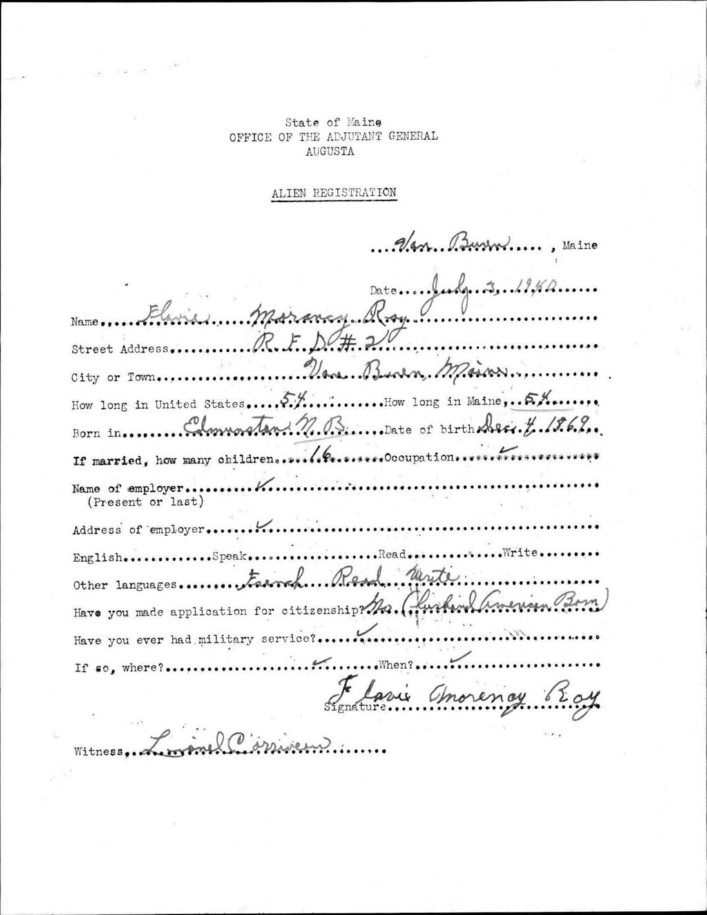 Alien Registration- Morency, Flavie (Van Buren, Aroostook County)