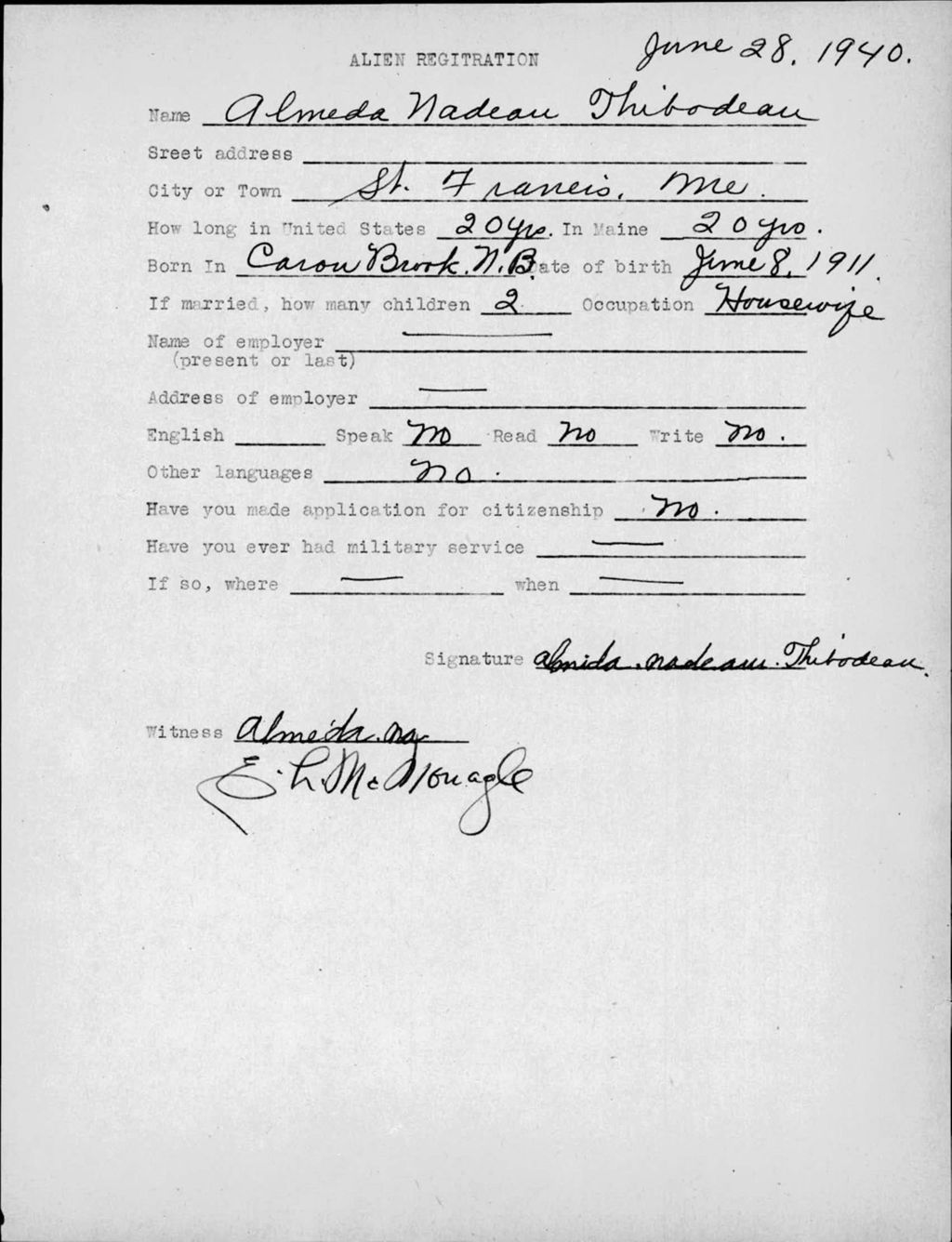 Alien Registration- Nadeau, Almeda (Saint Francis, Aroostook County)