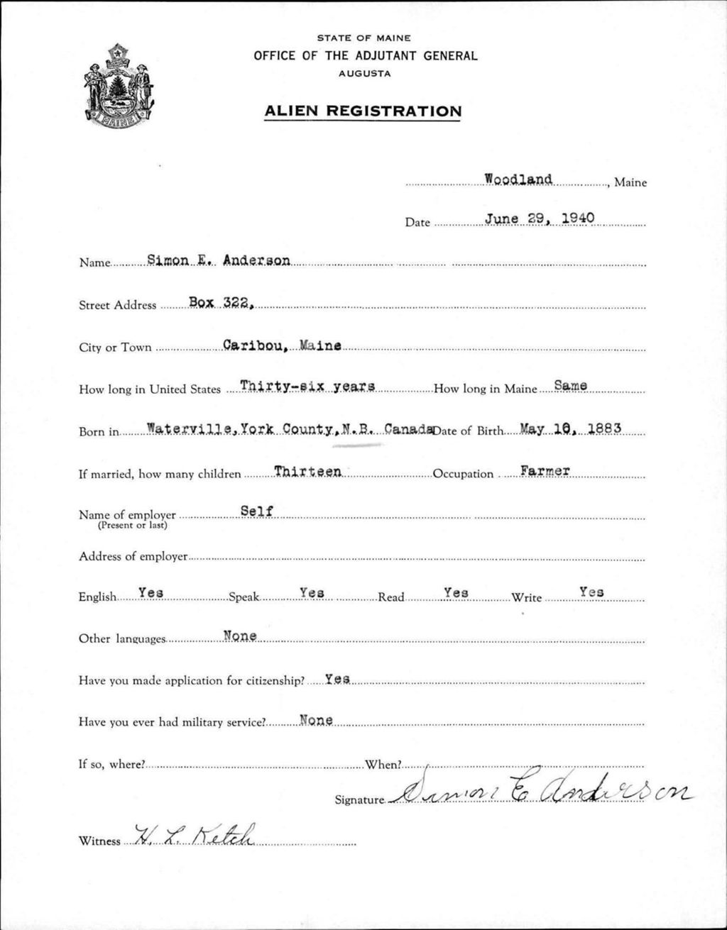 Alien Registration- Anderson, Simon E. (Wade, Aroostook County)
