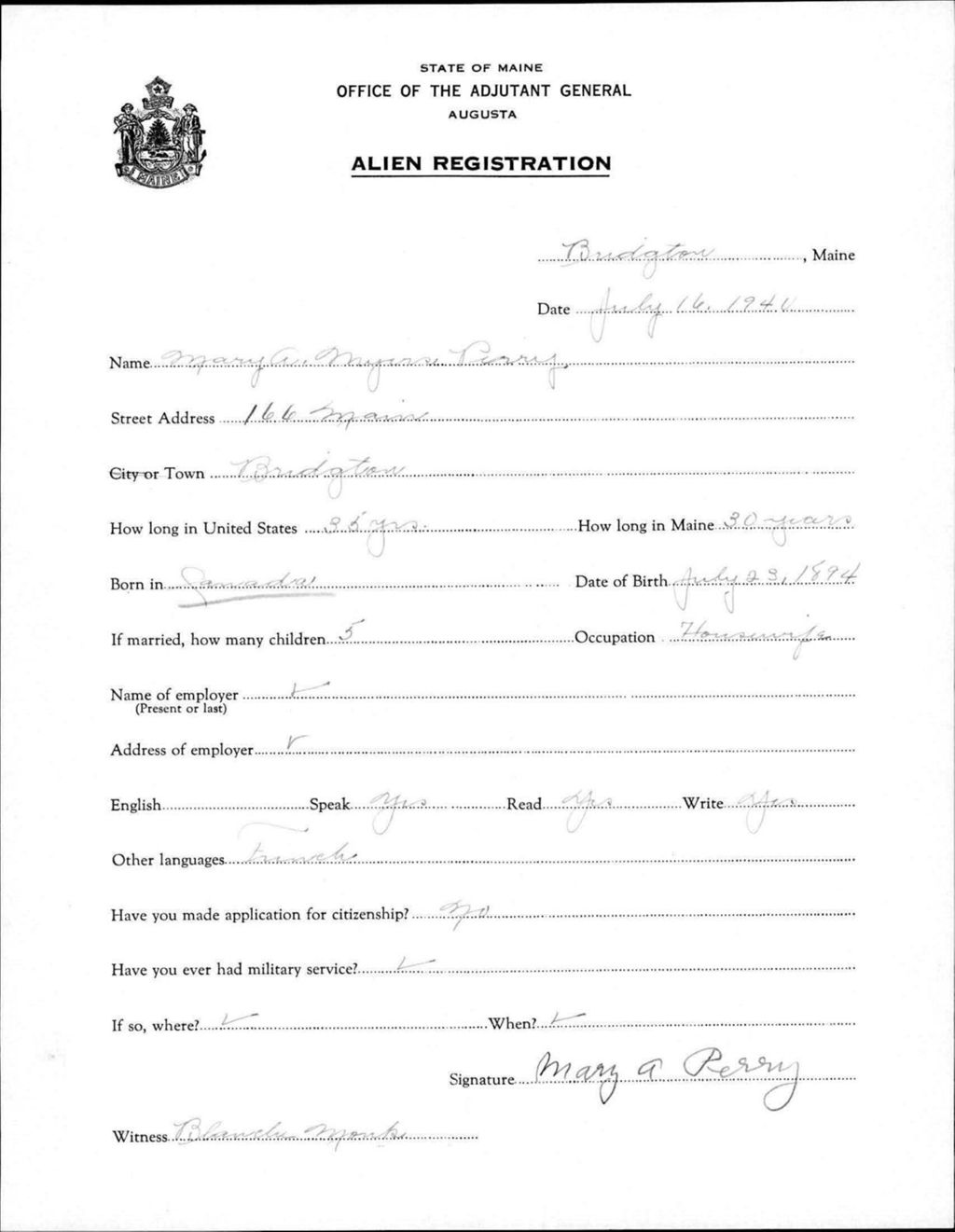 Alien Registration- Myers, Mary A. (Baldwin, Cumberland County)