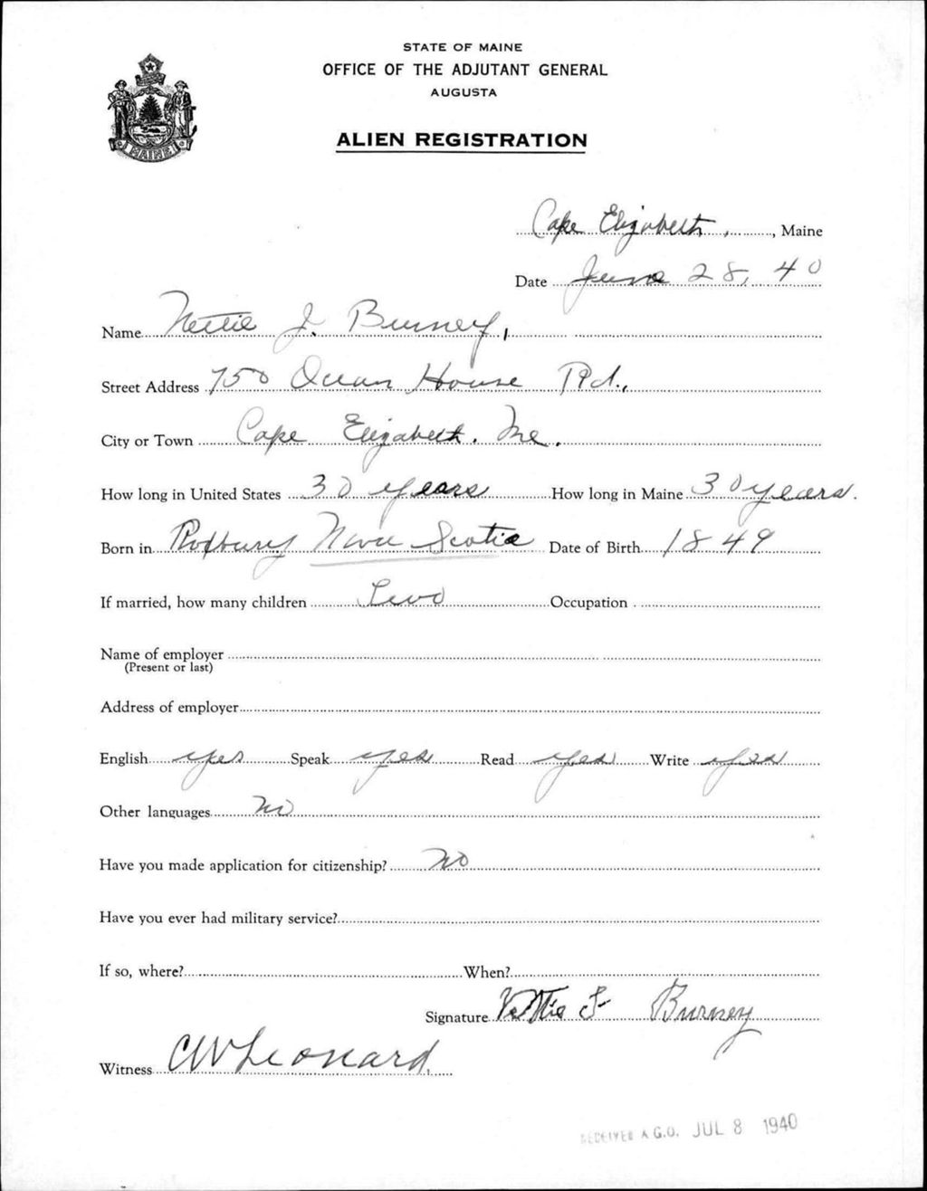 Alien Registration- Burney, Nettie J. (Baldwin, Cumberland County)