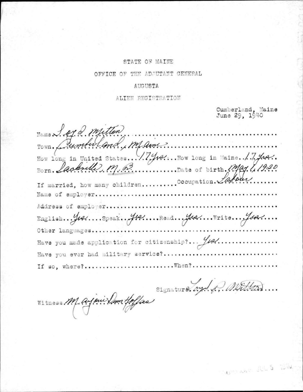 Alien Registration- Mitton, Lloyd (Baldwin, Cumberland County)