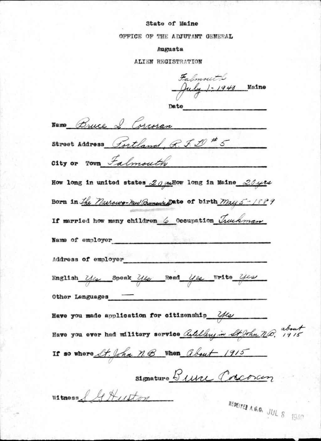 Alien Registration- Corcoran, Bruce I. (Baldwin, Cumberland County)