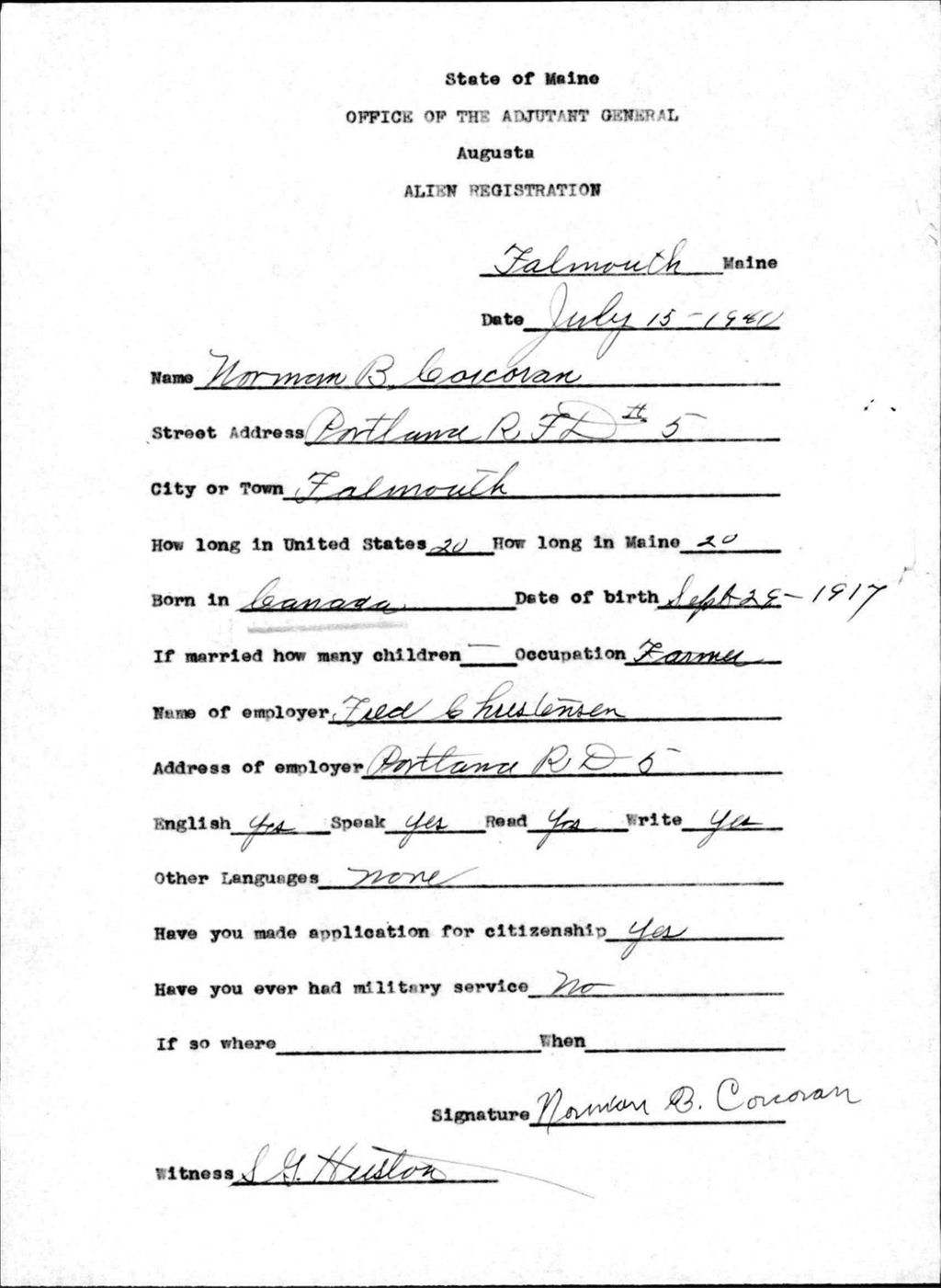 Alien Registration- Corcoran, Norman B. (Baldwin, Cumberland County)