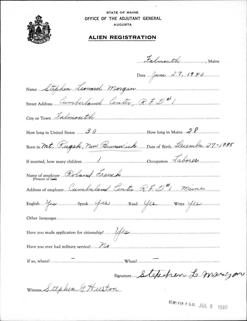 Alien Registration- Morgan, Stephen L. (Baldwin, Cumberland County)