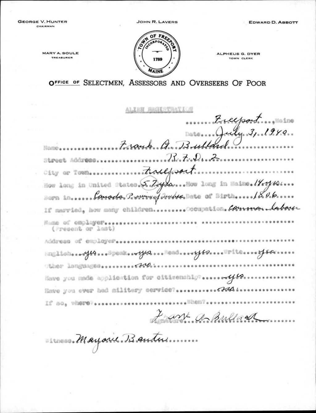 Alien Registration- Bullard, Frank A. (Baldwin, Cumberland County)
