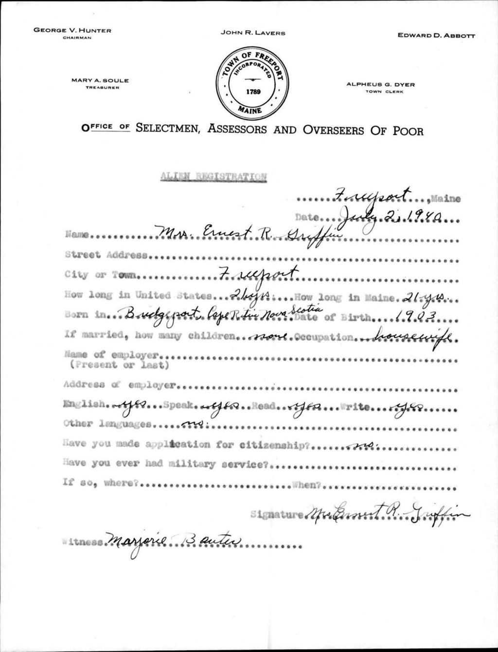 Alien Registration- Griffin, Ernest R. (Baldwin, Cumberland County)