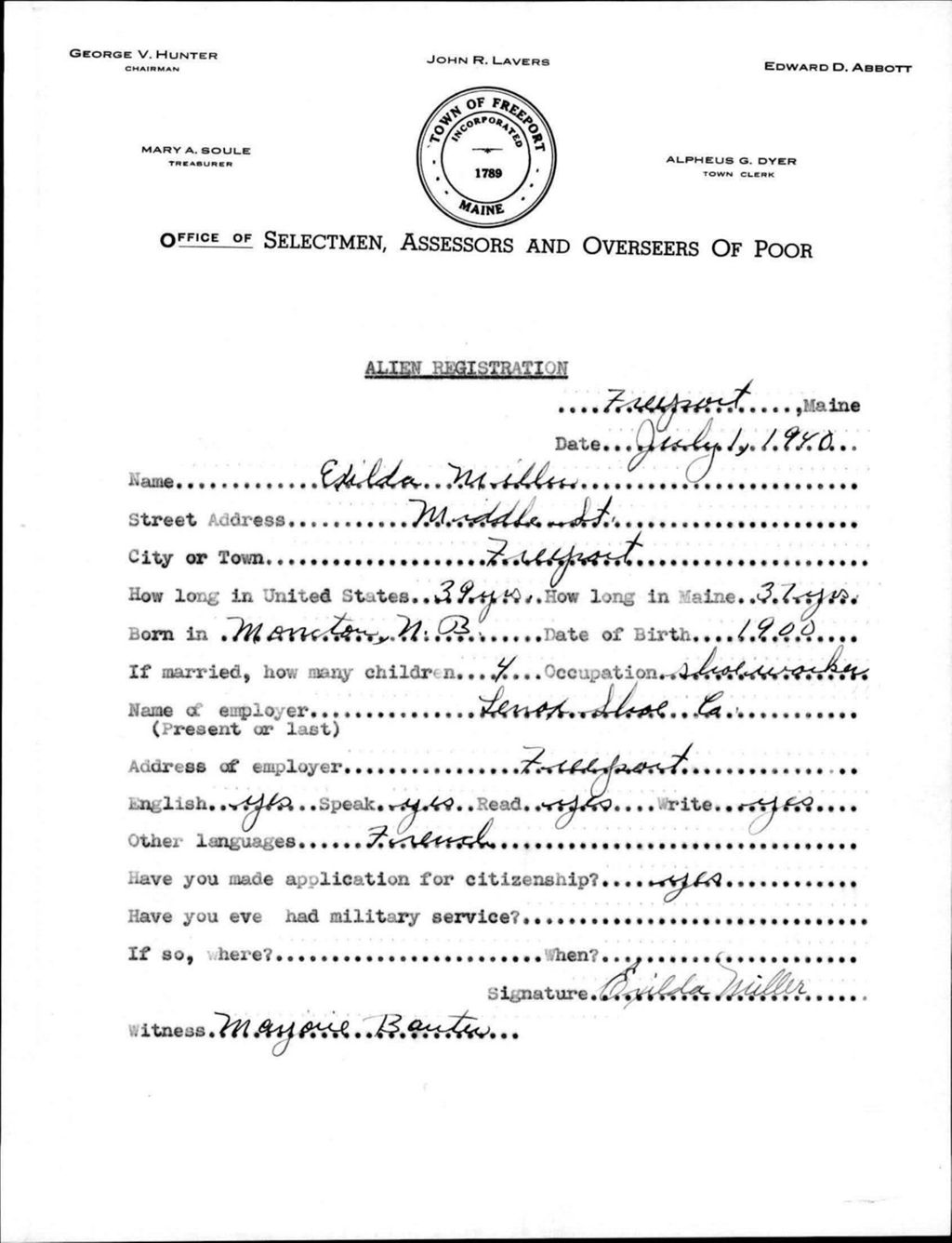 Alien Registration- Miller, Exilda (Baldwin, Cumberland County)