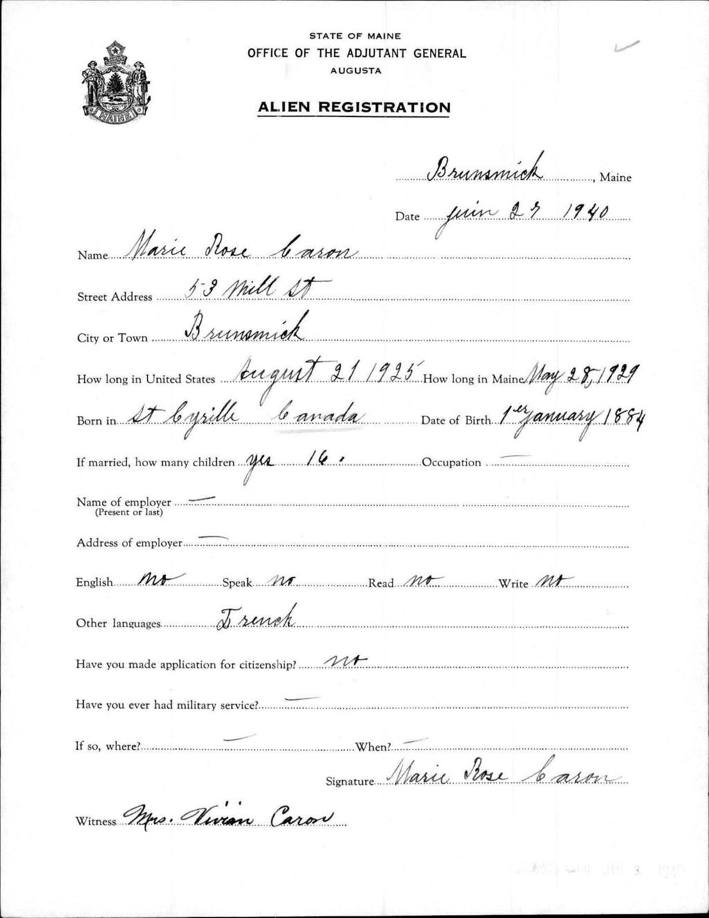 Alien Registration- Caron, Marie R. (Brunswick, Cumberland County)