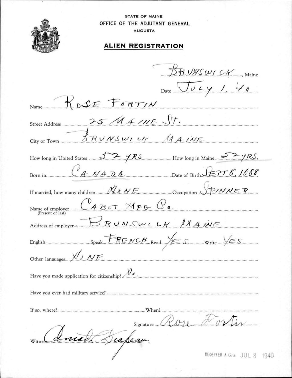 Alien Registration- Fortin, Rose (Brunswick, Cumberland County)