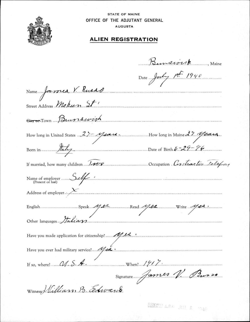Alien Registration- Russo, James V. (Brunswick, Cumberland County)