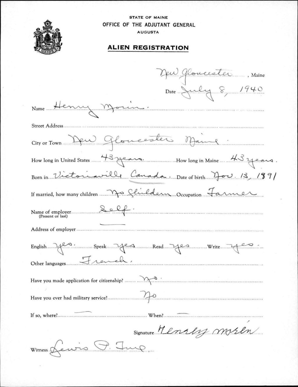 Alien Registration- Morin, Henry (Gorham, Cumberland County)