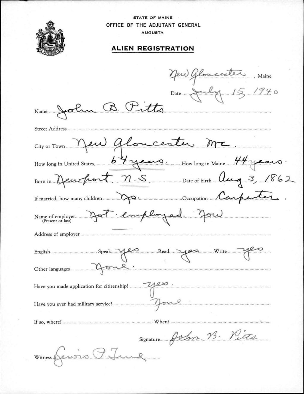 Alien Registration- Pitts, John B. (Gorham, Cumberland County)