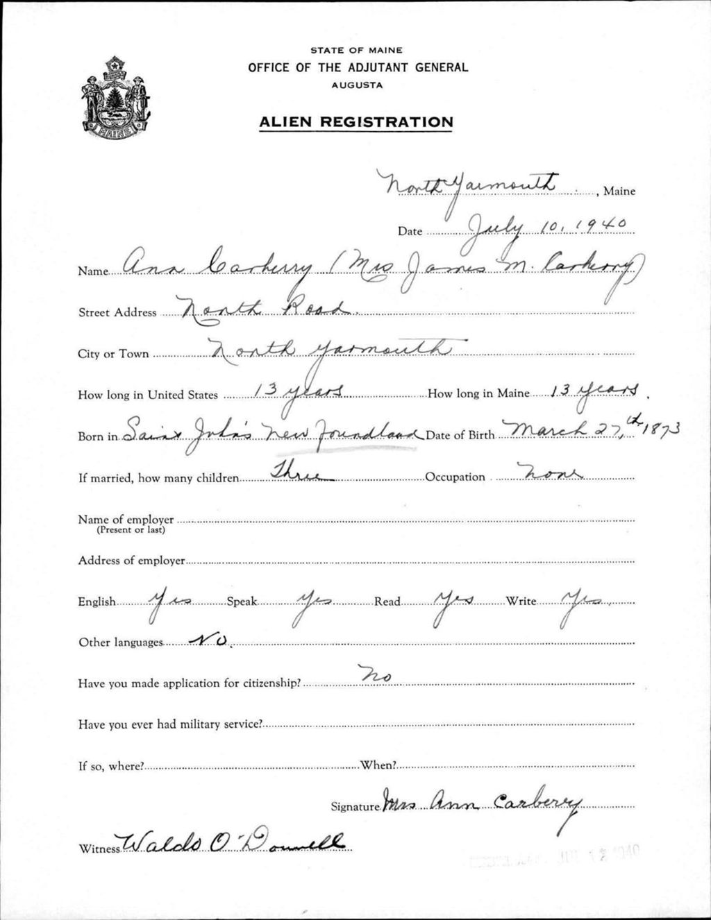 Alien Registration- Carberry, Ann (Gorham, Cumberland County)