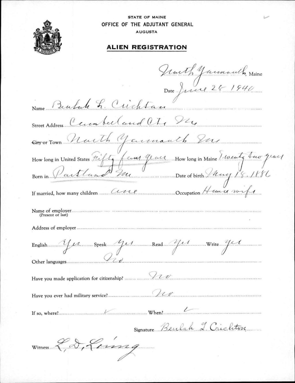 Alien Registration- Crichton, Beulah L. (Gorham, Cumberland County)