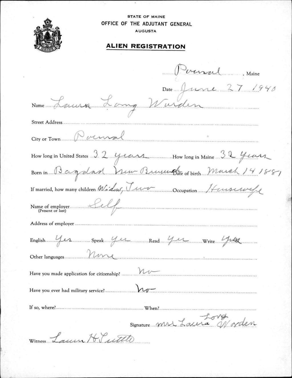Alien Registration- Long, Laura (Gorham, Cumberland County)