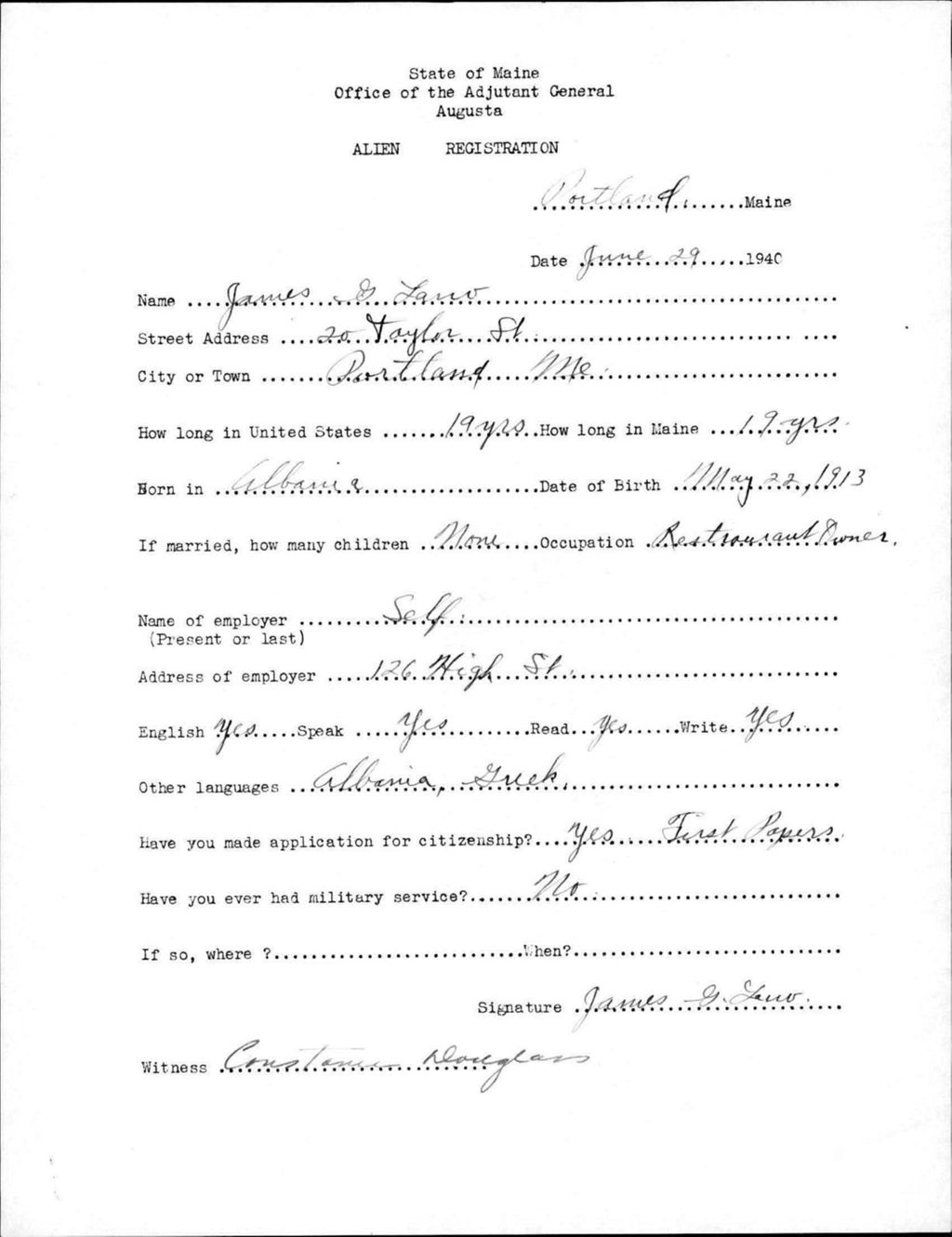 Alien Registration- Lano, James G. (Portland, Cumberland County)