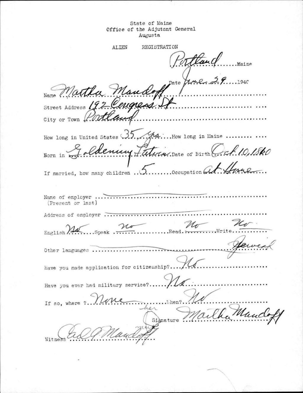 Alien Registration- Mandoff, Martha (Portland, Cumberland County)