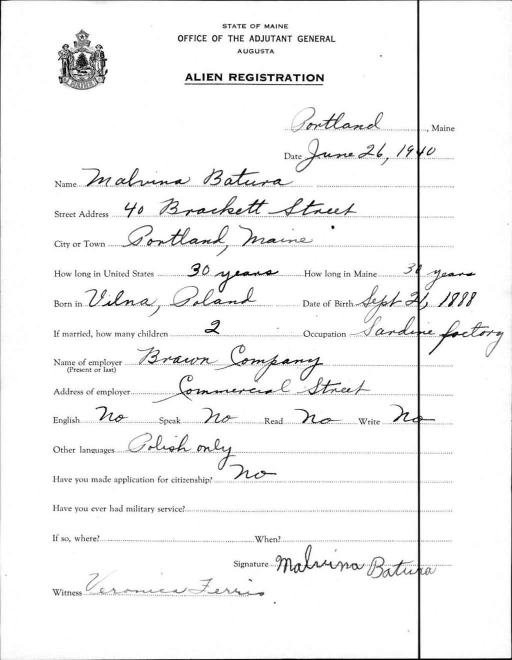 Alien Registration- Batura, Malvina (Portland, Cumberland County)
