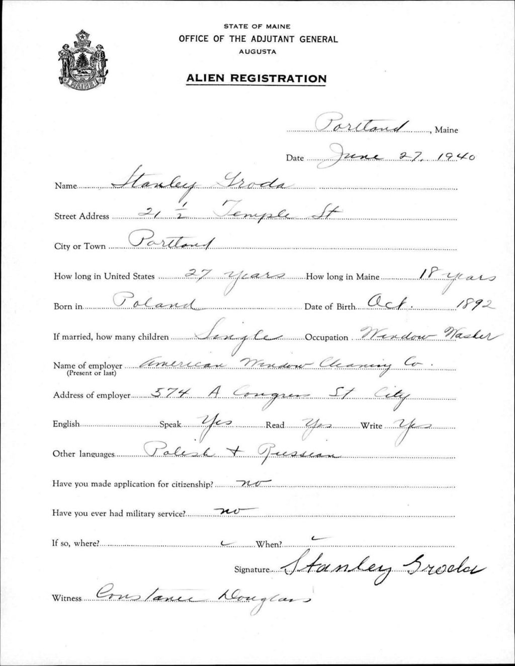 Alien Registration- Groda, Stanley (Portland, Cumberland County)