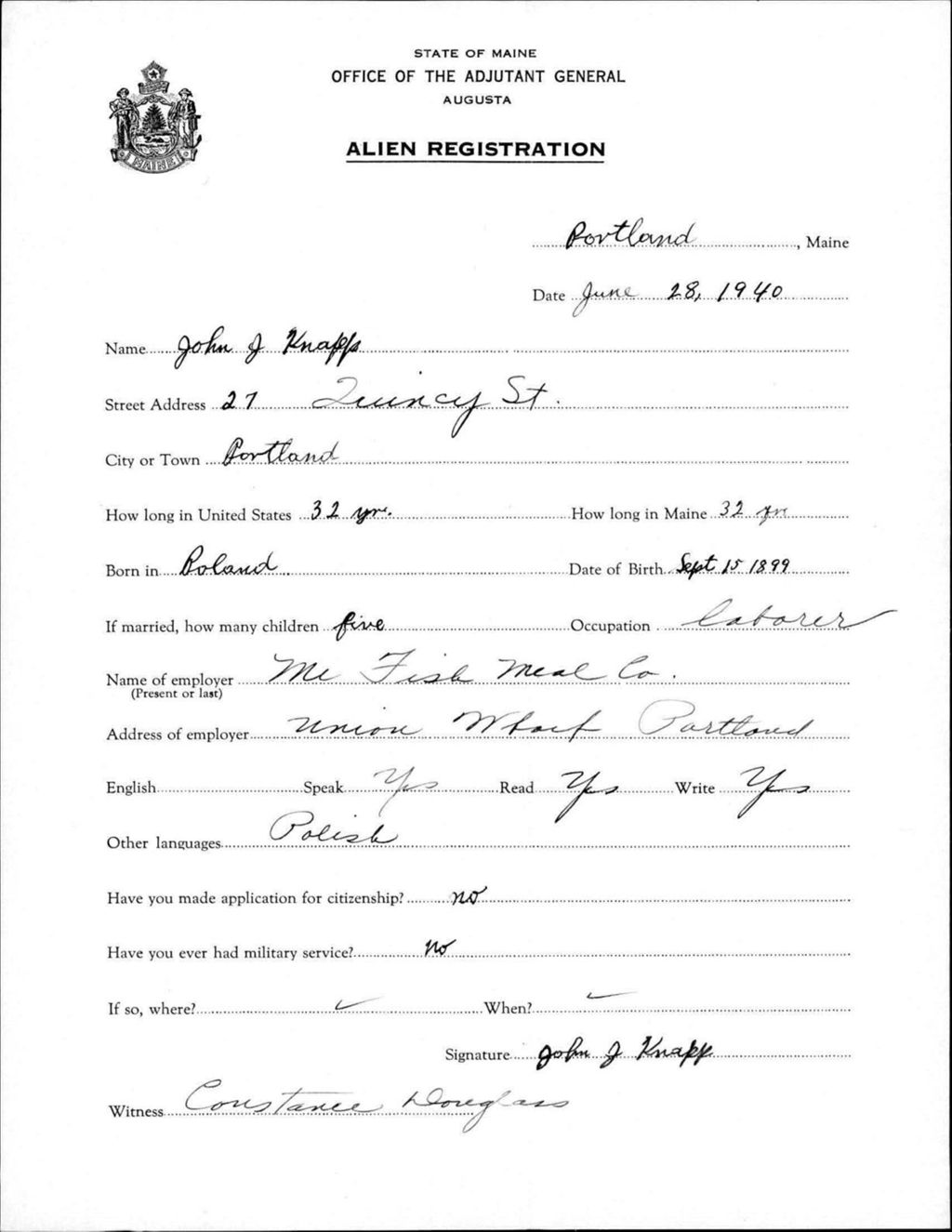 Alien Registration- Knapp, John J. (Portland, Cumberland County)