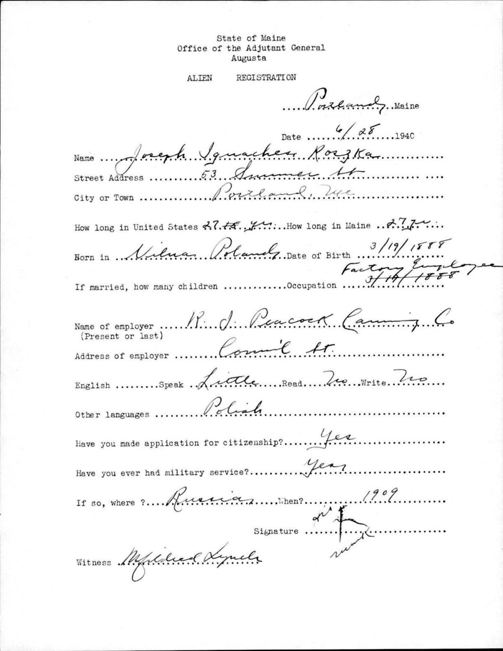 Alien Registration- Roszka, Joseph I. (Portland, Cumberland County)