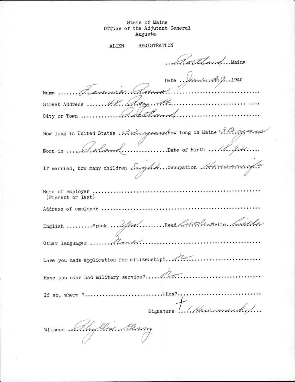 Alien Registration- Russo, Fannie (Portland, Cumberland County)
