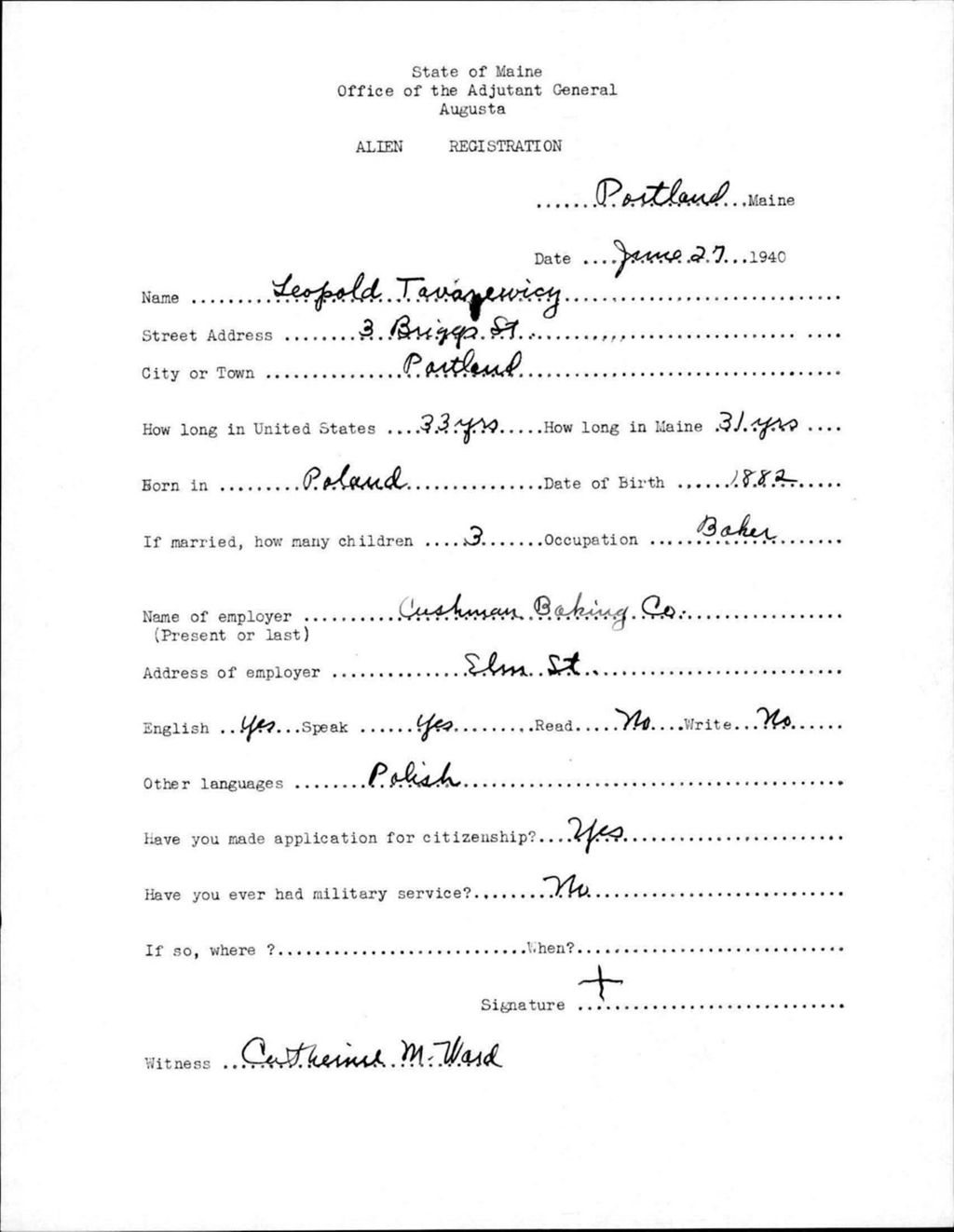 Alien Registration- Tavarewicz, Leopold (Portland, Cumberland County)