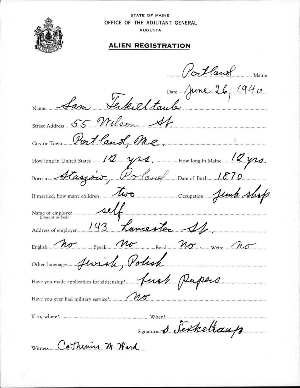 Alien Registration- Terkieltaub, Sam (Portland, Cumberland County)