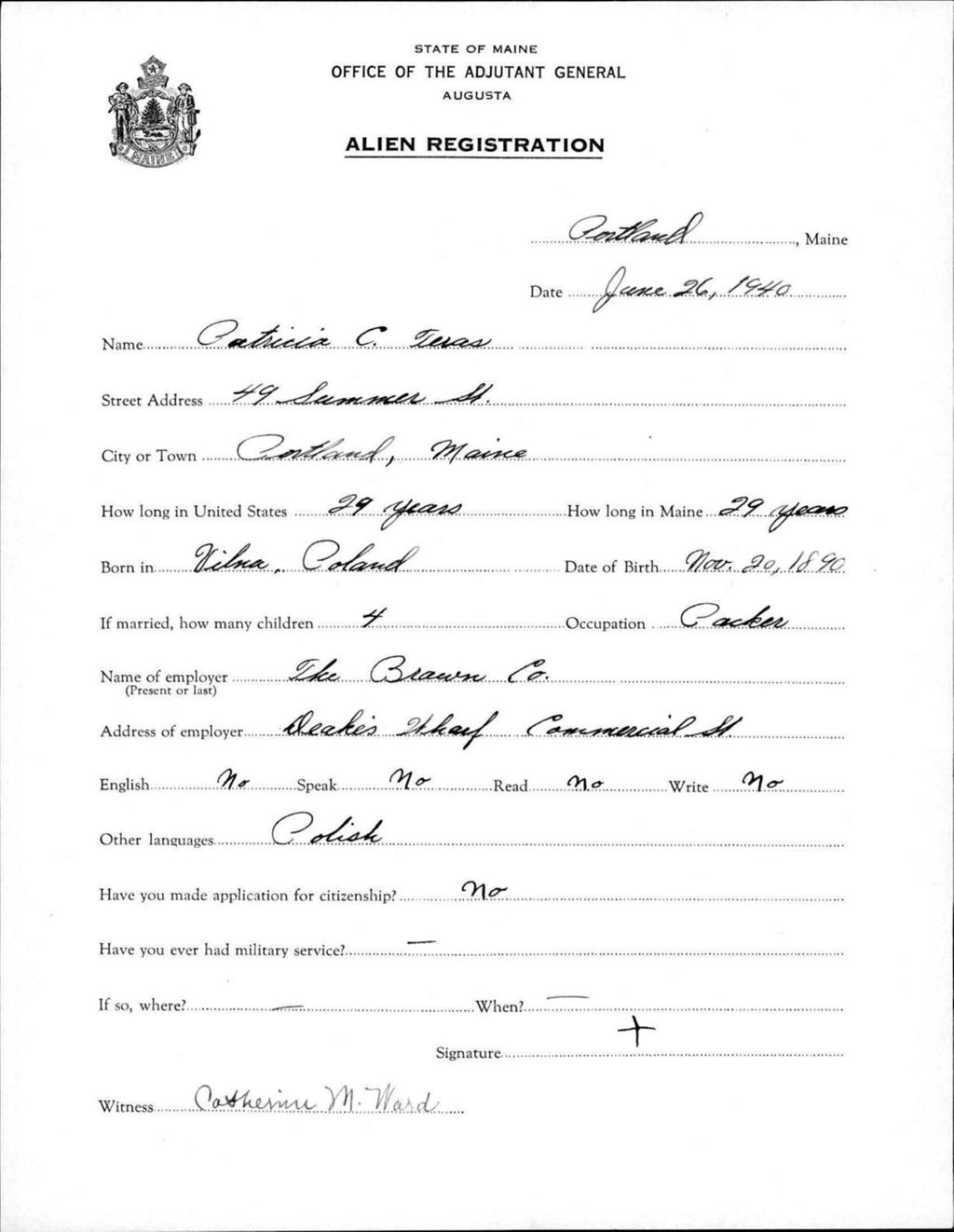 Alien Registration- Teras, Patricia C. (Portland, Cumberland County)