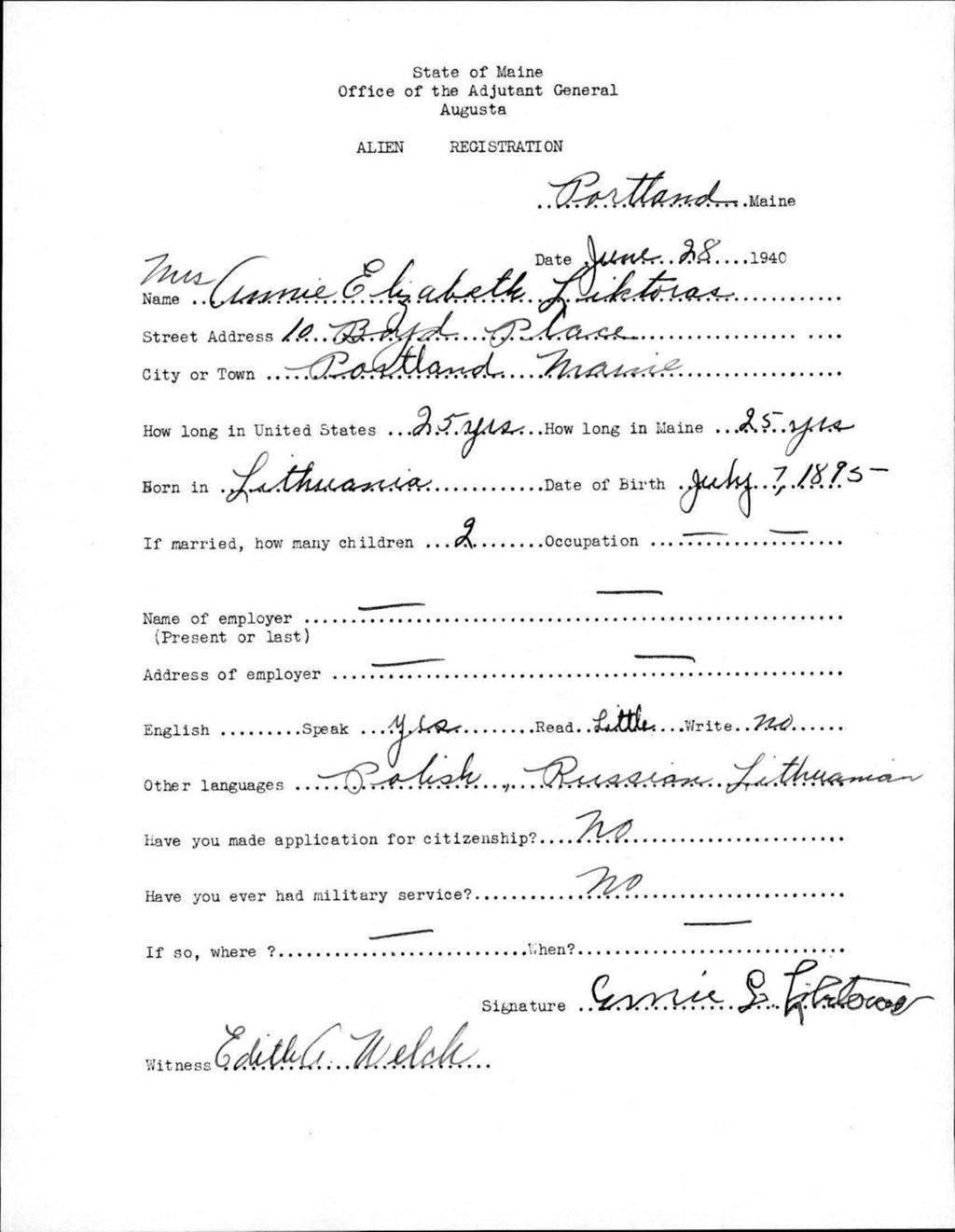 Alien Registration- Liktoras, Annie E. (Portland, Cumberland County)