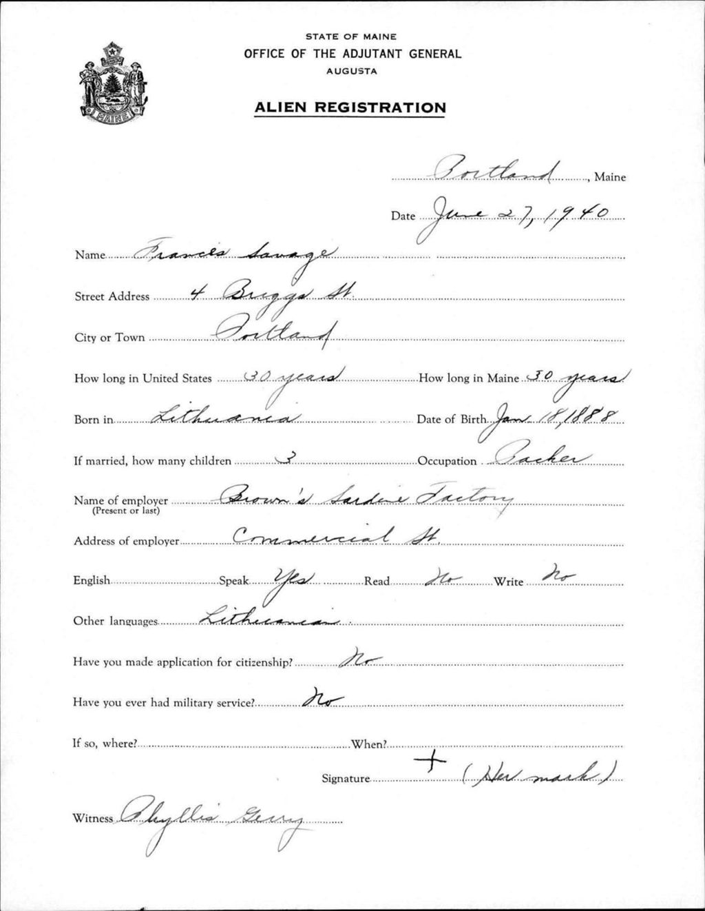Alien Registration- Savage, Frances (Portland, Cumberland County)
