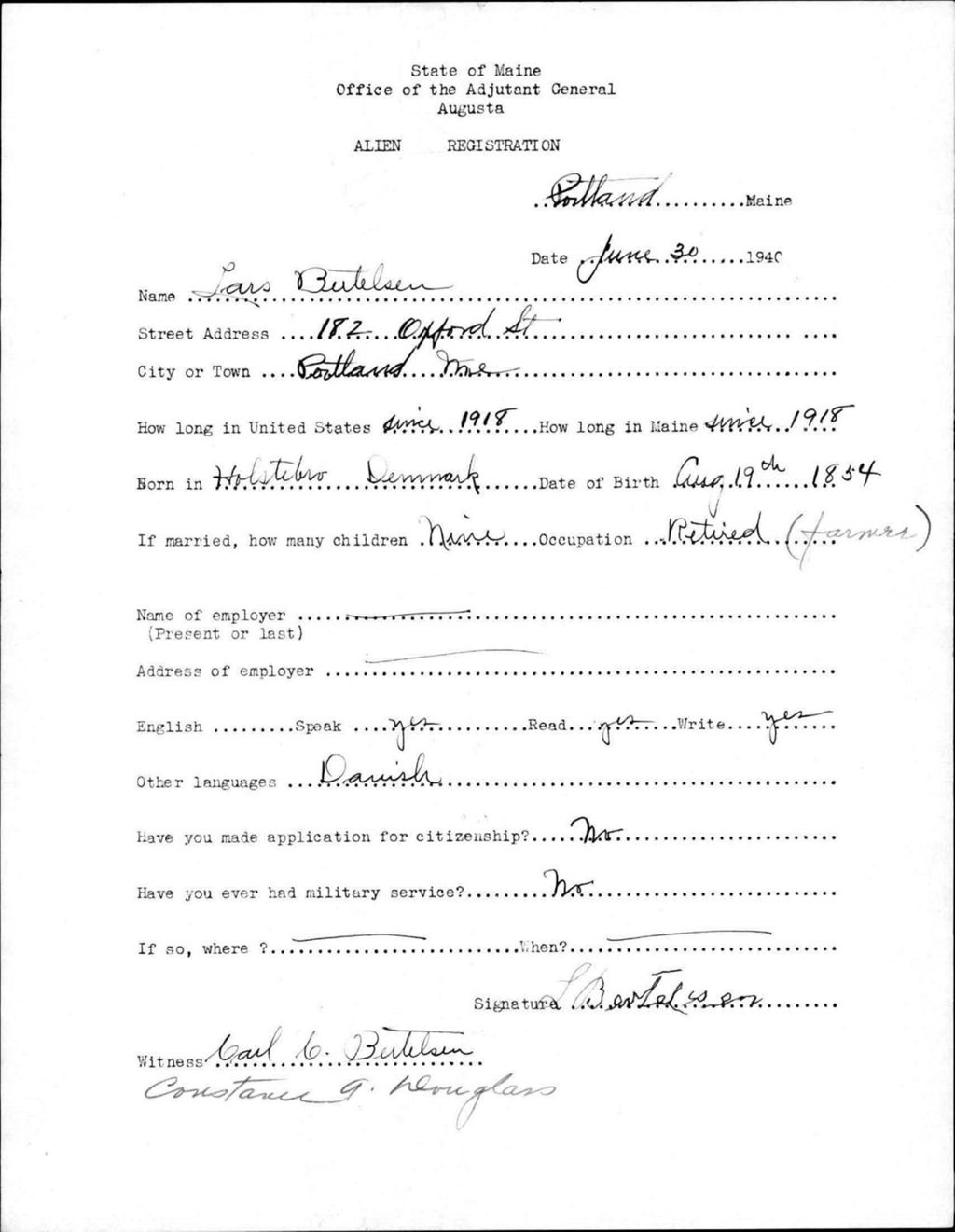 Alien Registration- Butelsen, Lars (Portland, Cumberland County)