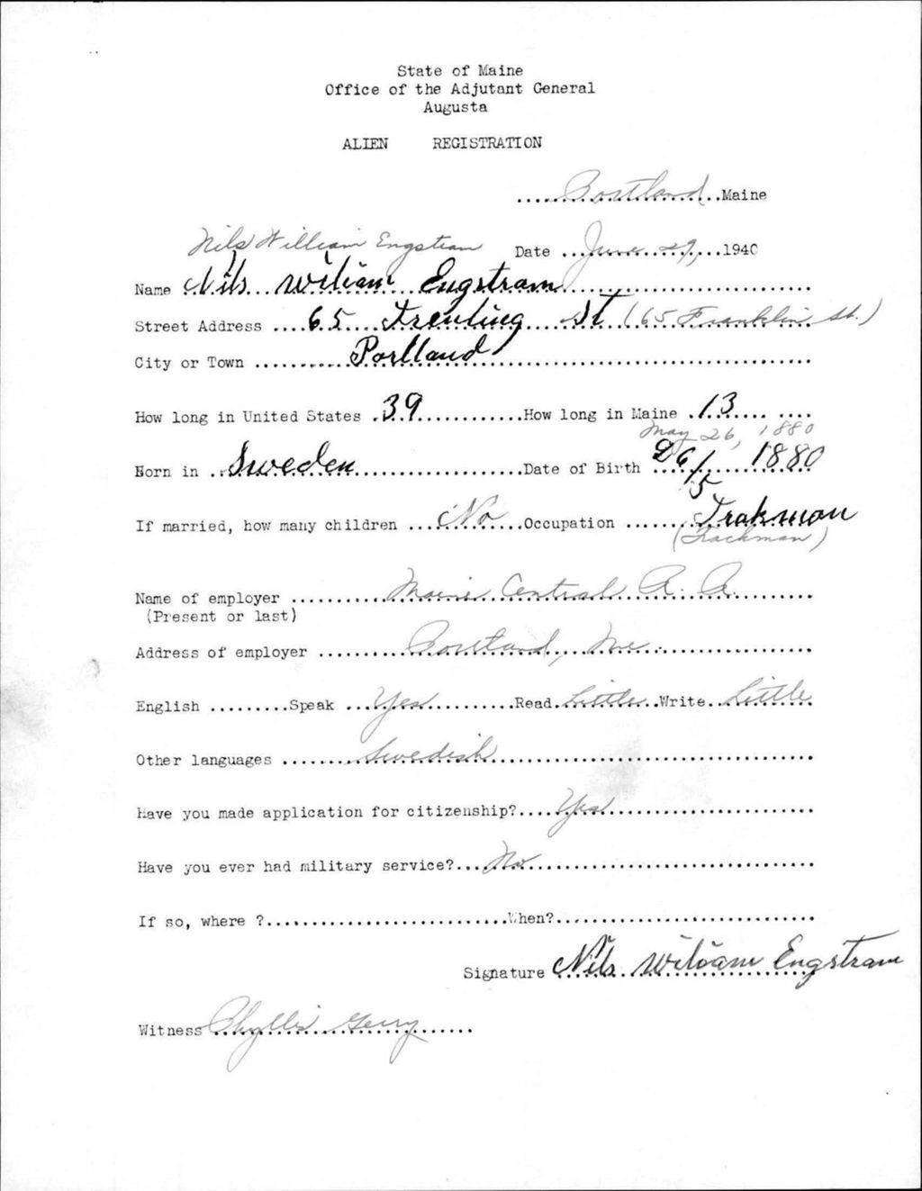 Alien Registration- Engstrom, Nils W. (Portland, Cumberland County)