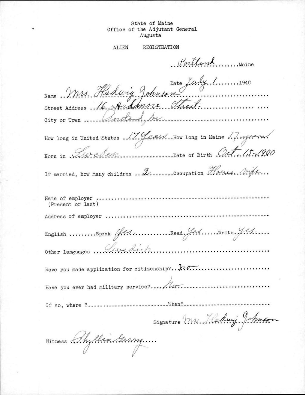 Alien Registration- Johnson, Hedwig (Portland, Cumberland County)