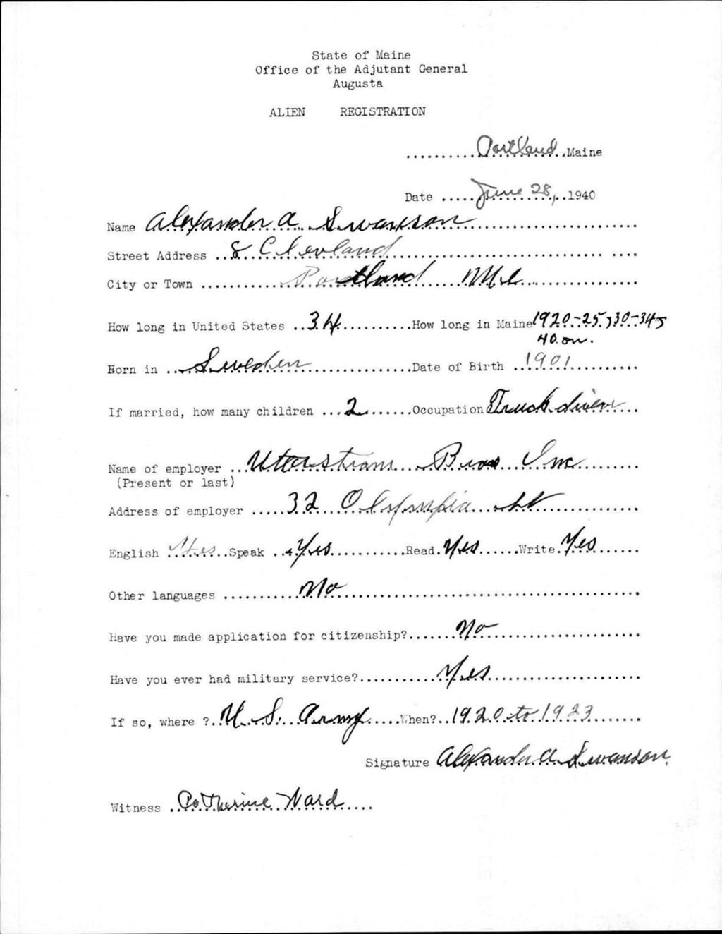 Alien Registration- Swanson, Alexander A. (Portland, Cumberland County)