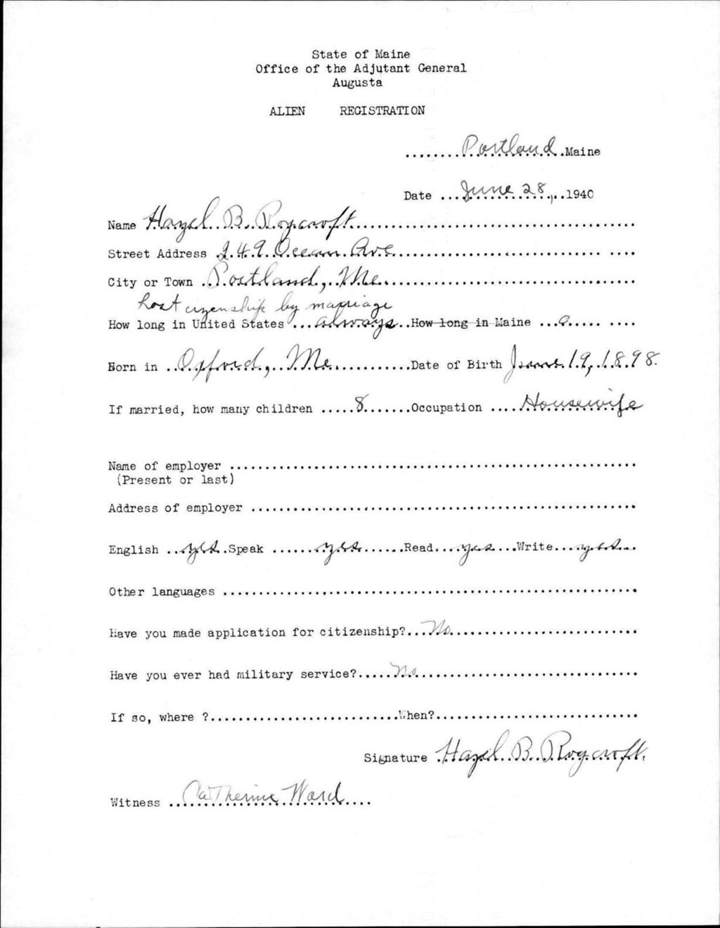 Alien Registration- Roycroft, Hazel B. (Portland, Cumberland County)